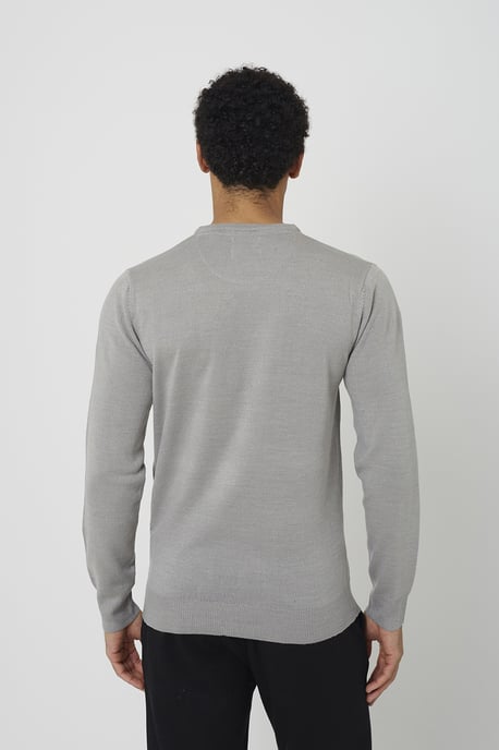 Grey V-Neck Knitted Jumper - Image 2