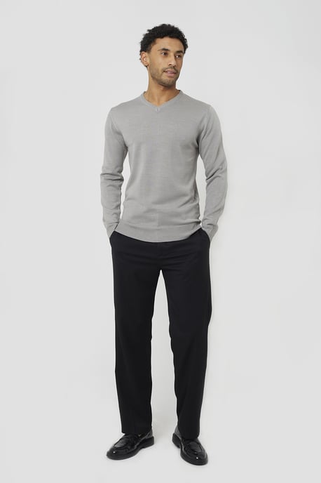Grey V-Neck Knitted Jumper - Image 3