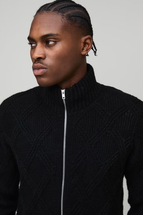 Boxy Cross Hatch Zip Thru Knitted Jacket - Image 3