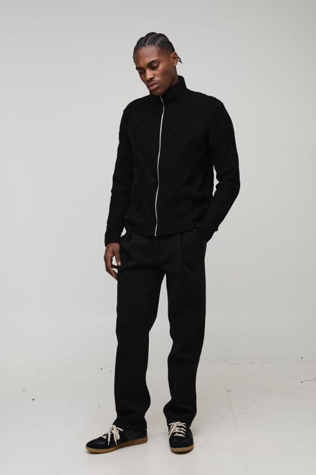 Boxy Cross Hatch Zip Thru Knitted Jacket - Image 4