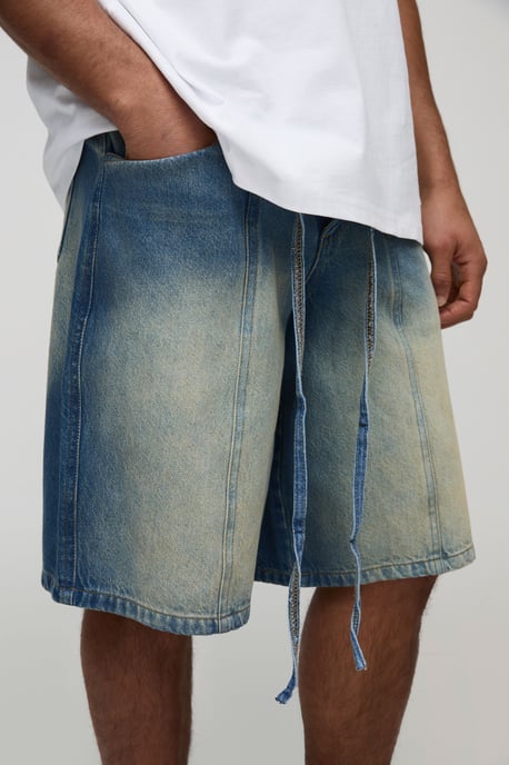 Regular Fit Panelled Embroidered Jorts - Image 3
