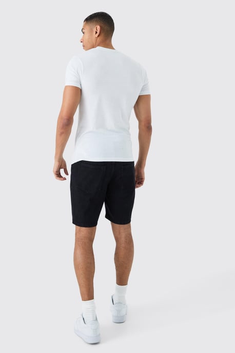 Slim Rigid Denim Shorts In Black - Image 2