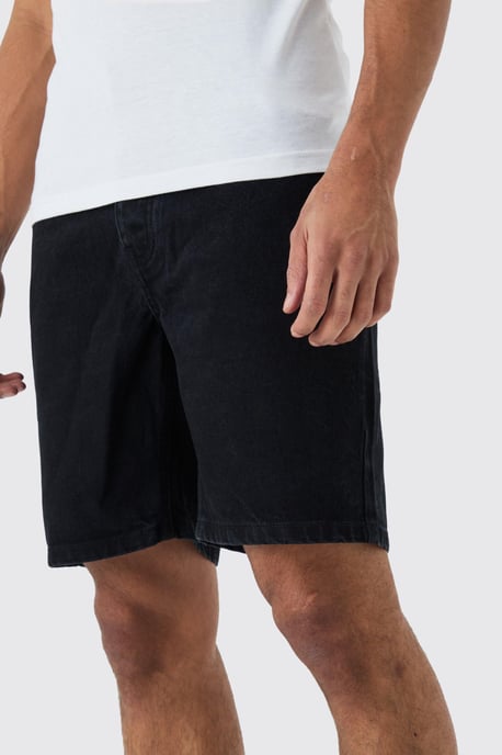 Slim Rigid Denim Shorts In Black - Image 3