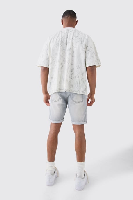Skinny Stretch Denim Shorts In Light Grey - Image 2