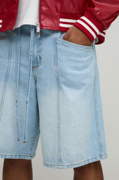 Regular Fit Panelled Embroidered Jorts - Image 3