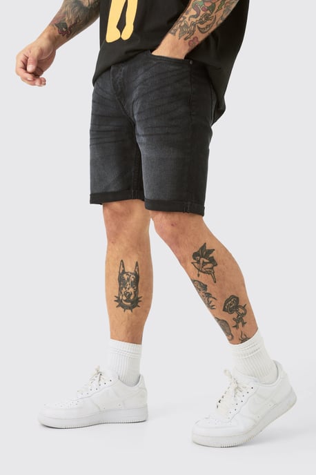 Skinny Stretch Denim Shorts In Black - Image 1