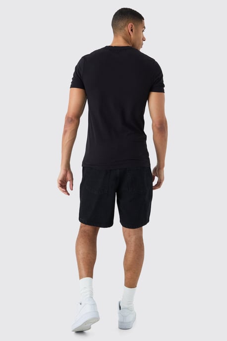 Relaxed Rigid Denim Shorts In Black - Image 2