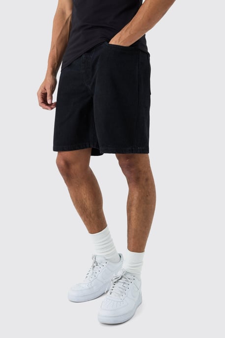 Relaxed Rigid Denim Shorts In Black - Image 3