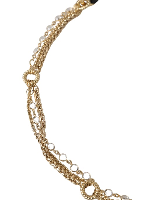 Dolce & Gabbana Black Leather Gold Chain Crystal Waist Women Belt - Image 3