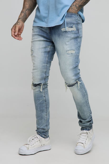 Tall Acid Wash Rip & Repair Stacked Skinny Jeans - Image 1