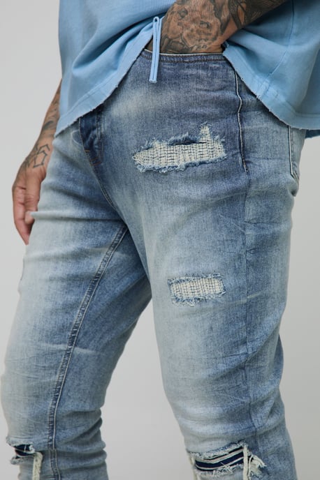 Tall Acid Wash Rip & Repair Stacked Skinny Jeans - Image 3