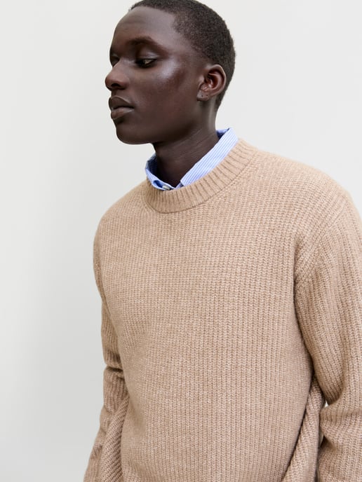 Jack & Jones Tröja York Ollie Stickad Rundhals Beige - Image 3
