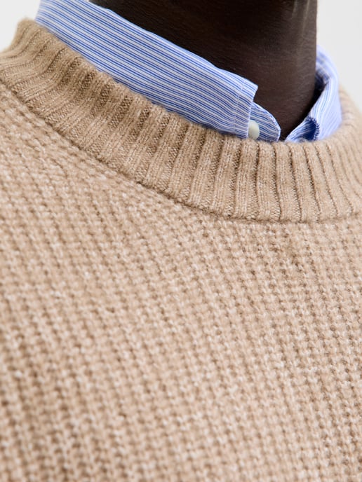 Jack & Jones Tröja York Ollie Stickad Rundhals Beige - Image 4