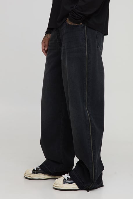 Tall Let Down Hem Zip Gusset Baggy Jeans - Image 1