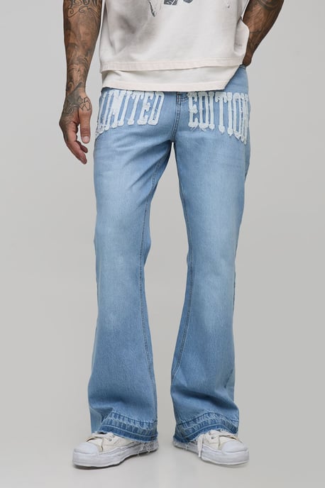 Tall Raw Hem Applique Gusset Flared Jeans - Image 1