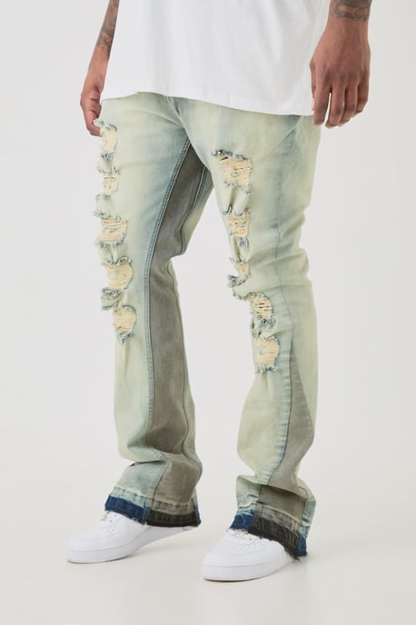 Plus Ripped Gusset Detail Stretch Skinny Flared Jeans - Image 1