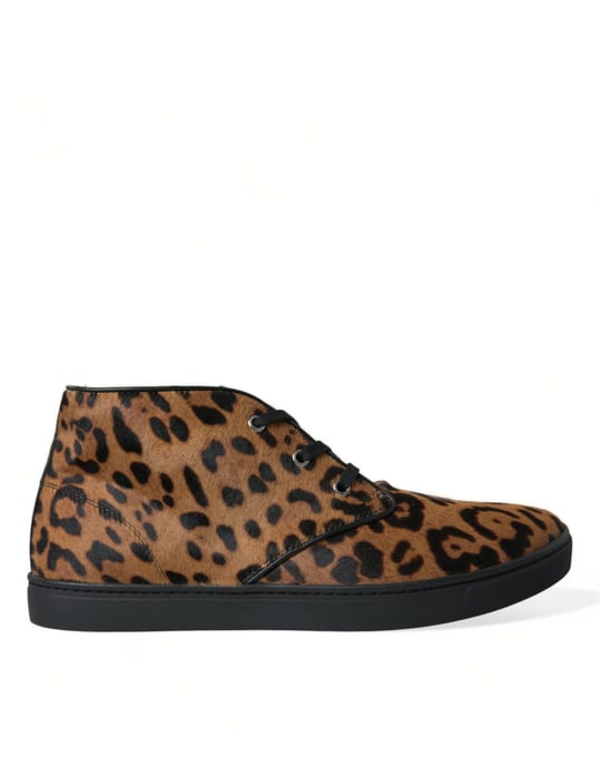 Dolce & Gabbana Bruine Luipaard Ponyhair Leren Sneakers Schoenen - Image 1