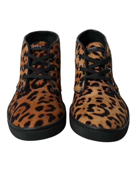 Dolce & Gabbana Bruine Luipaard Ponyhair Leren Sneakers Schoenen - Image 2
