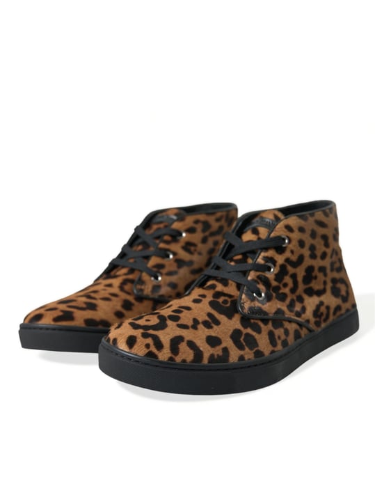 Dolce & Gabbana Bruine Luipaard Ponyhair Leren Sneakers Schoenen - Image 3