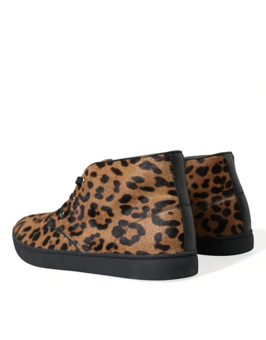 Dolce & Gabbana Bruine Luipaard Ponyhair Leren Sneakers Schoenen - Image 4