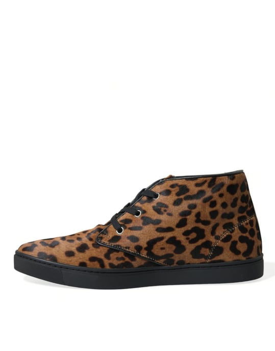 Dolce & Gabbana Bruine Luipaard Ponyhair Leren Sneakers Schoenen - Image 5