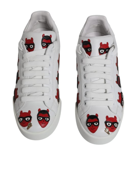 Dolce & Gabbana White Devil Face Portofino Sneakers Skor - Image 3