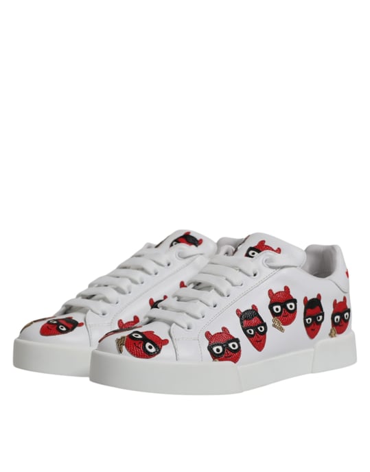 Dolce & Gabbana White Devil Face Portofino Sneakers Skor - Image 4