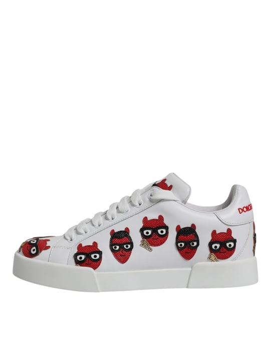 Dolce & Gabbana White Devil Face Portofino Sneakers Skor - Image 6