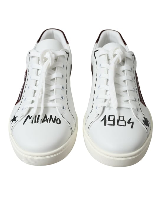 Dolce & Gabbana White Bordeaux Leather Logo Low Top Sneakers Shoes - Image 2