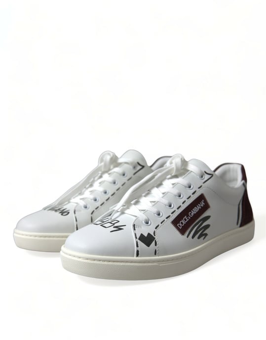 Dolce & Gabbana White Bordeaux Leather Logo Low Top Sneakers Shoes - Image 3