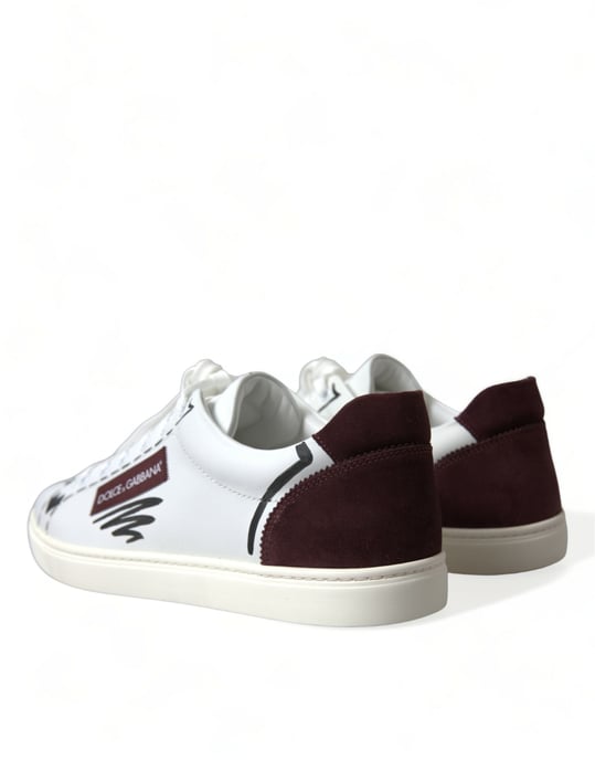 Dolce & Gabbana White Bordeaux Leather Logo Low Top Sneakers Shoes - Image 4