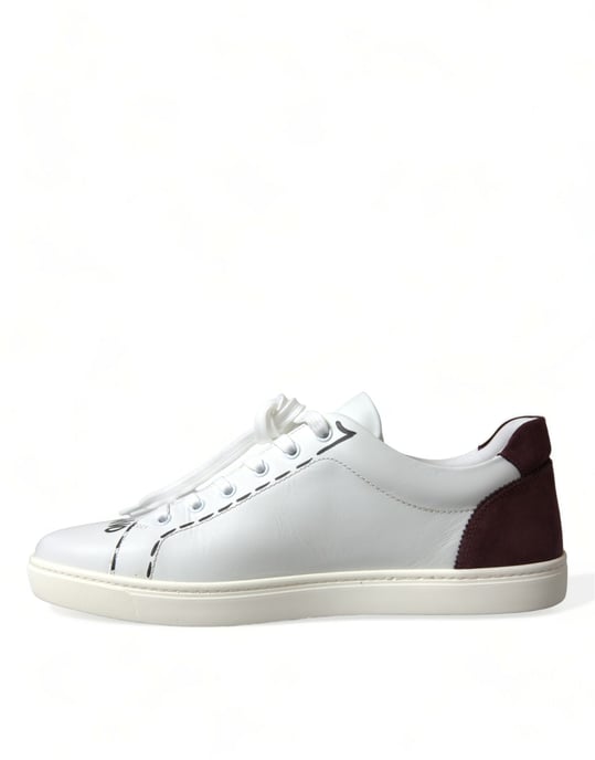Dolce & Gabbana White Bordeaux Leather Logo Low Top Sneakers Shoes - Image 5