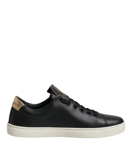 Dolce & Gabbana Zwarte Leren Gouden Rode Hart Sneakers Schoenen - Image 1