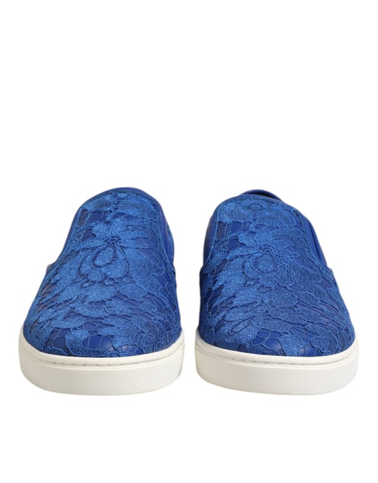 Dolce & Gabbana Blå Läder Spets Slip-On Sneakers - Image 2