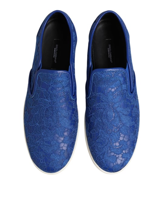 Dolce & Gabbana Blå Läder Spets Slip-On Sneakers - Image 3