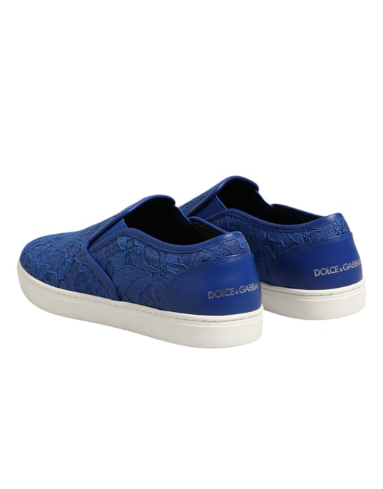 Dolce & Gabbana Blå Läder Spets Slip-On Sneakers - Image 5
