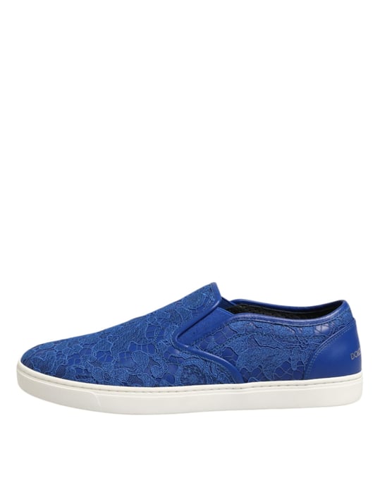 Dolce & Gabbana Blå Läder Spets Slip-On Sneakers - Image 6