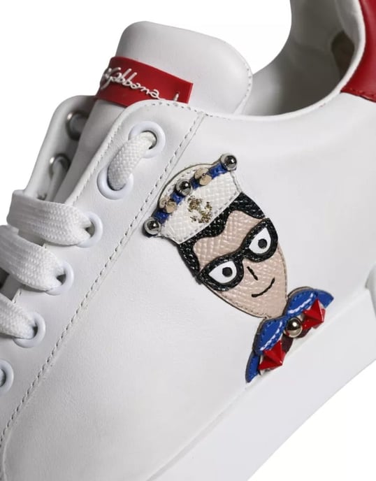 Dolce & Gabbana White Patch Calfskin Nappa Portofino Sneakers Shoes - Image 5
