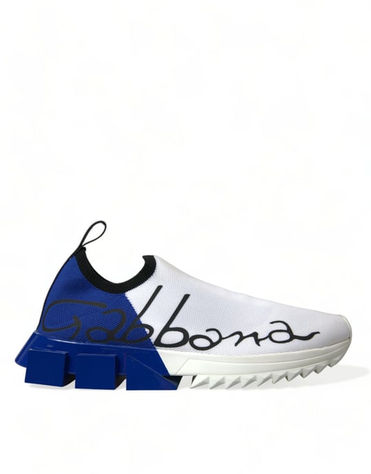 Dolce & Gabbana White Blue Sorrento Low Top Men Casual Sneakers Shoes - Image 1