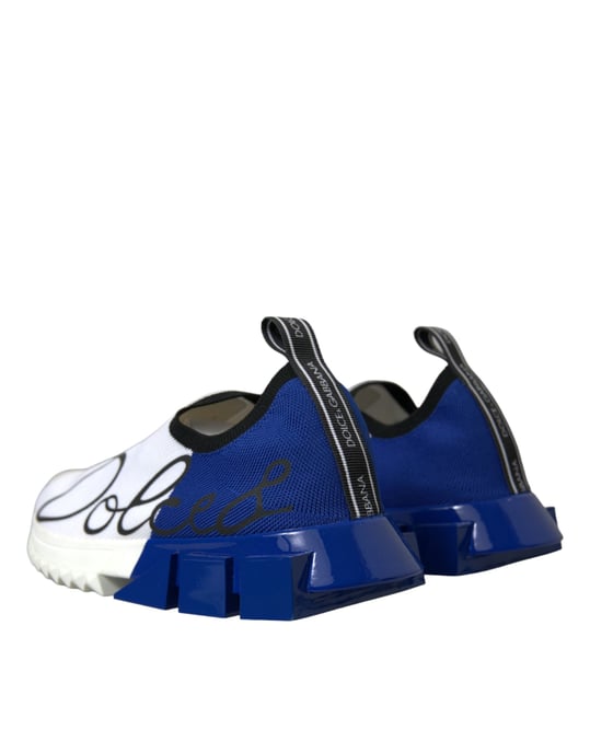 Dolce & Gabbana White Blue Sorrento Low Top Men Casual Sneakers Shoes - Image 4