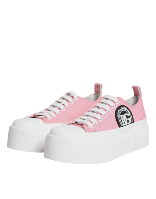 Dolce & Gabbana Rosa Vita Canvas Logotyp Lågskor Sneakers - Image 4