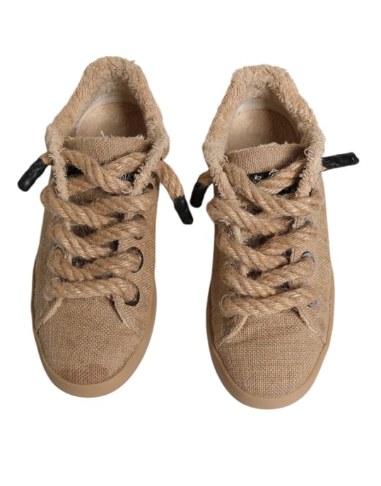Dolce & Gabbana Bruine Jute Stoffen Lage Sneakers voor Mannen - Image 3