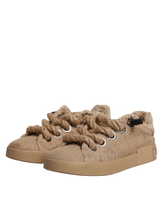 Dolce & Gabbana Bruine Jute Stoffen Lage Sneakers voor Mannen - Image 4