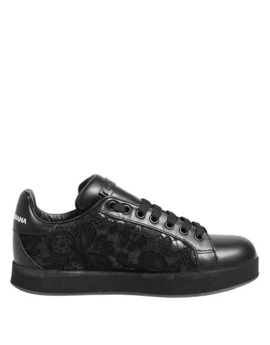 Dolce & Gabbana Zwarte Bloemige Kanten Lage Sneakerschoenen - Image 2
