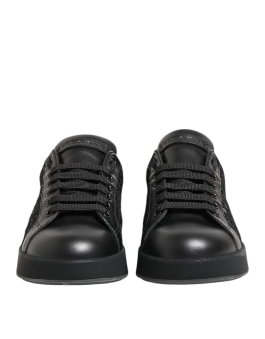 Dolce & Gabbana Zwarte Bloemige Kanten Lage Sneakerschoenen - Image 3