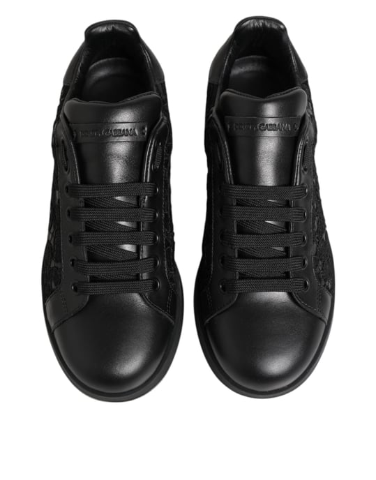 Dolce & Gabbana Zwarte Bloemige Kanten Lage Sneakerschoenen - Image 4
