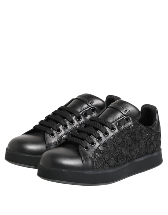 Dolce & Gabbana Zwarte Bloemige Kanten Lage Sneakerschoenen - Image 5