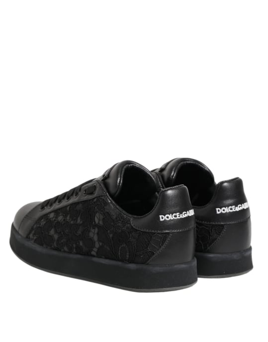 Dolce & Gabbana Zwarte Bloemige Kanten Lage Sneakerschoenen - Image 6