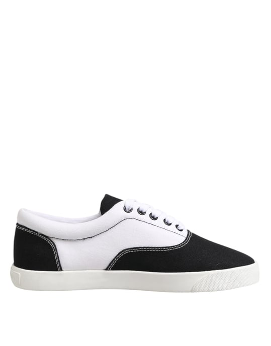 Dolce & Gabbana Black Cotton Canvas Lace Up Men Sneakers Shoes - Image 1