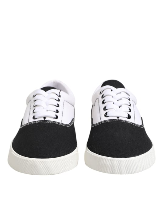 Dolce & Gabbana Black Cotton Canvas Lace Up Men Sneakers Shoes - Image 2